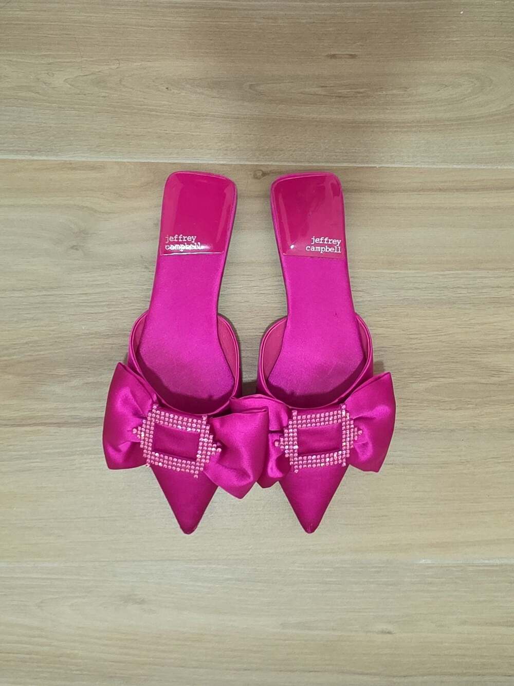 Jeffrey Campbell Sit Pretty Pink Satin Bow Flats Mules